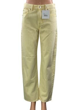 NEW PISTOLA Women's Light Yellow High Rise Straight Leg Denim Jeans Pants Sz 25